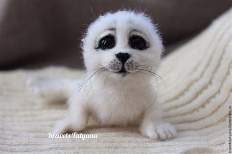 Купить Авторская войлочная игрушка морской котик Снежок - белый ...