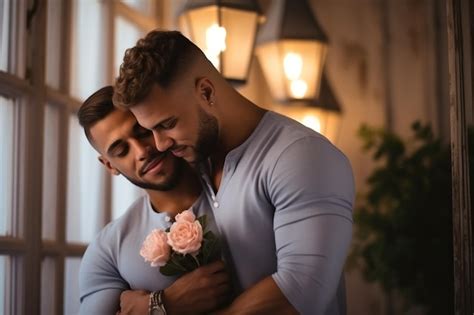 Premium AI Image Beautiful Gay Couple Being Romantic Indoors