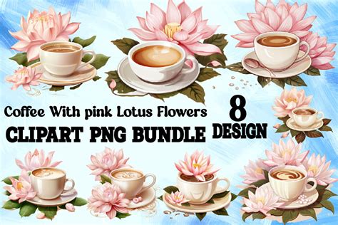 Coffee With Pink Lotus Flowers Graphic By Vintage Creative Fabrica