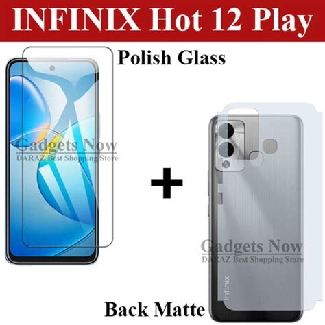 Infinix Hot Play Glass Protector Polish Screen Tempered Back Protector Carbon Fiber Matte