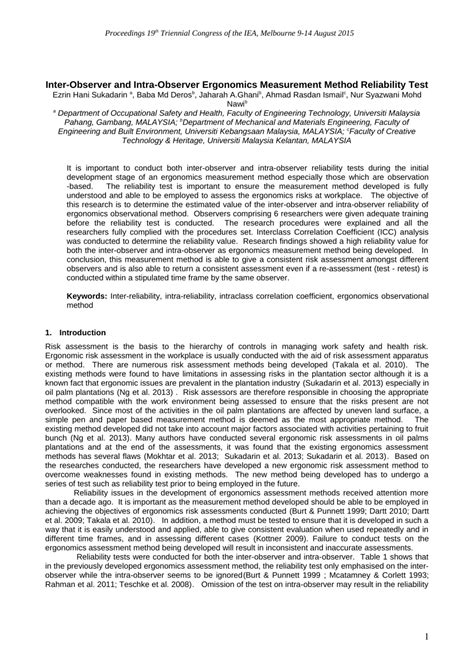 Pdf Inter Observer And Intra Observer Ergonomics Measurement Method