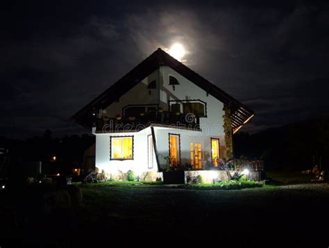 spooky house stock image image  eyes moon evening