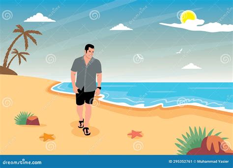 Man Walking On The Beach Summertime Stock Vector Illustration Of