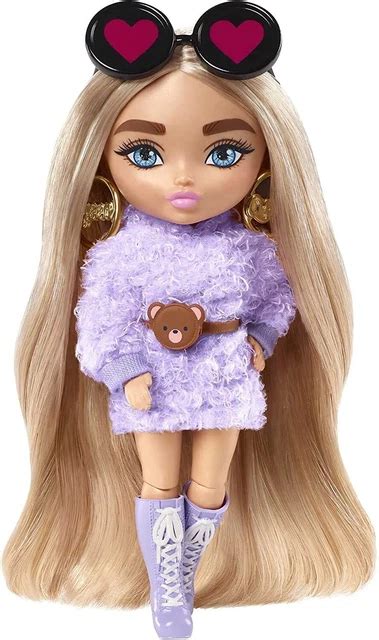 BARBIE EXTRA MINI Poupée Petite Articulée Blonde Avec Tresses Et Sweat Violet EUR