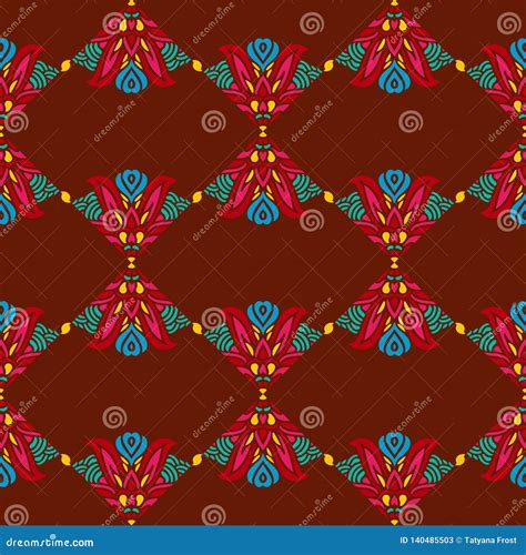 Seamless Pattern with Indian Ethnic Elements Stock Illustration