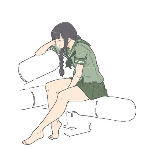 Safebooru 1girl Bangs Bare Legs Barefoot Black Hair Blunt Bangs Braid