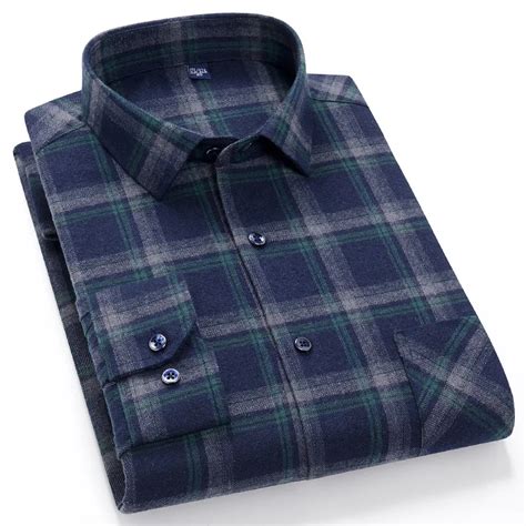 flannel men   cotton shirt fit luxury clothes long sleeve