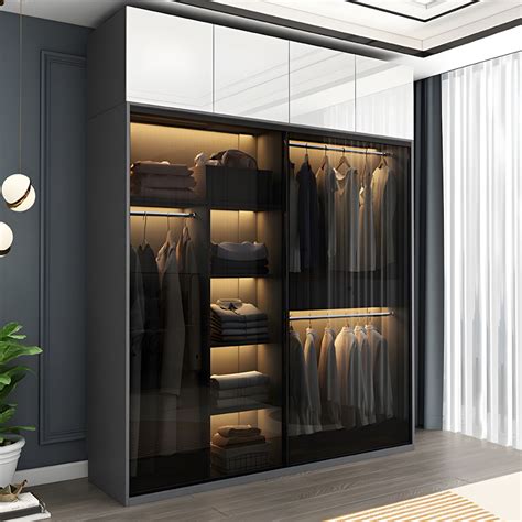 Modern Style Glass Wardrobe 1 Drawer Bedroom Wardrobe Closet Armoires And Wardrobes 47l X 24w