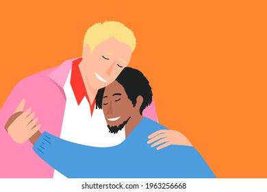 Interracial Gay Couple Hugging Illustration Stock Illustration 1963256668 Shutterstock