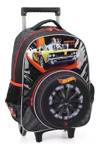 Mochila escolar 3D para niños Hot Wheels Roller Carriage color negro