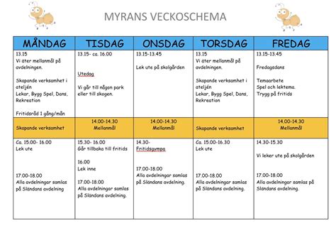 Skolbanken Veckoschema Myrans Fritids