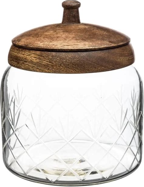 Snoeppot Voorraadpot 1 2L Glas Met Houten Deksel 1200 Ml