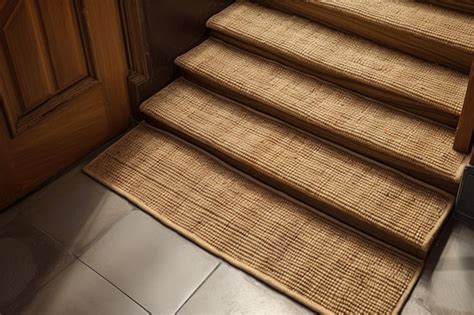 Premium Ai Image Door Mat In Front Of Interior Stone Stairs Top View
