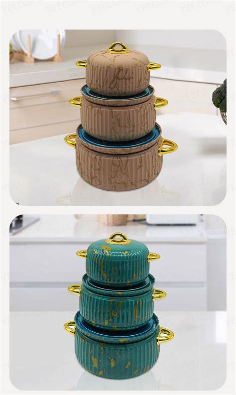 Custom Logo Marbling Printing Hot Pot Warmer Set 1l 2l 3 5 L Food Warmer Set Fashion Food Warmer