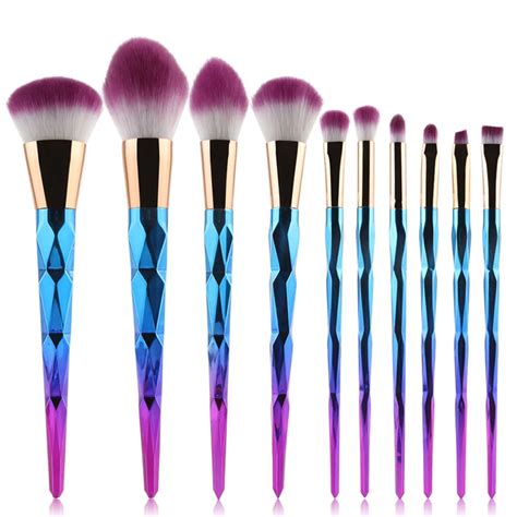 Buy 10pcs Rainbow Diamond Handle Makeup Brushes Set Power Foundation Blush