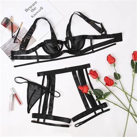 Ellolace Hollow Out Sensual Suspenders Lingerie Set Woman Hot Exotic