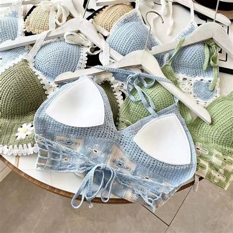 Colors New Crochet Top For Women Bikini Knitted Swimwear Top Beach Wear Outfit With Pad