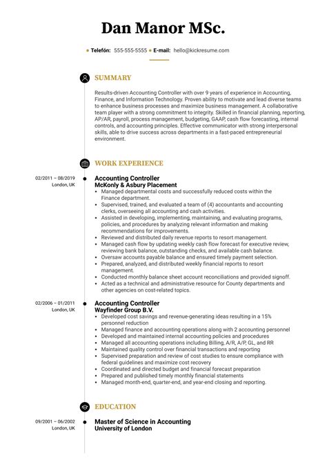 Controller Resumes Examples