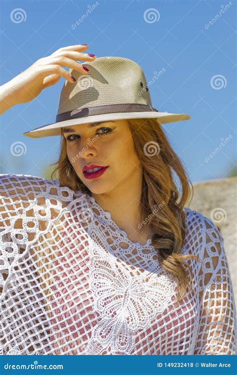 A Lovely Hispanic Brunette Model Poses In Lingerie On A Mexican Ranch Stock Photo Image Of