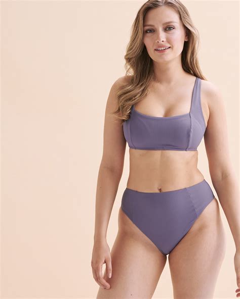 Eau De Sea Textured High Waist Bikini Bottom Grey Bikini Village