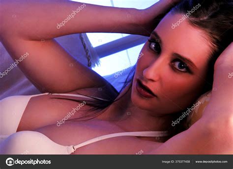 Close Picture Woman White Lingerie Posing Camera Stock Photo Image Hit