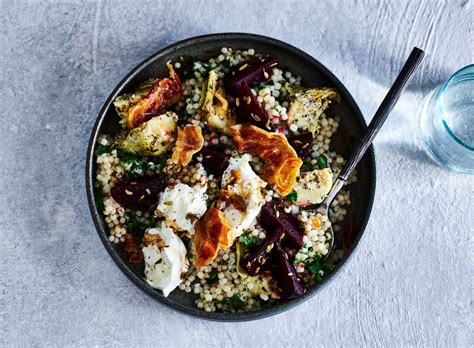 Kabeljauw Met Een Krokant Laagje Ovengroenten Parelcouscous Recept