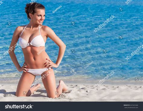 Sexy Beautiful Woman White Bikini Posing Stock Photo Shutterstock