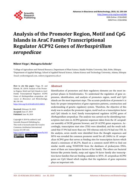 (PDF) Analysis of the Promoter Region, Motif and CpG Islands in AraC ...