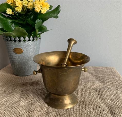 Brass Mortar And Pestle Vintage Kitchen Tool Herb And Spice Grinder Apothecary Decor