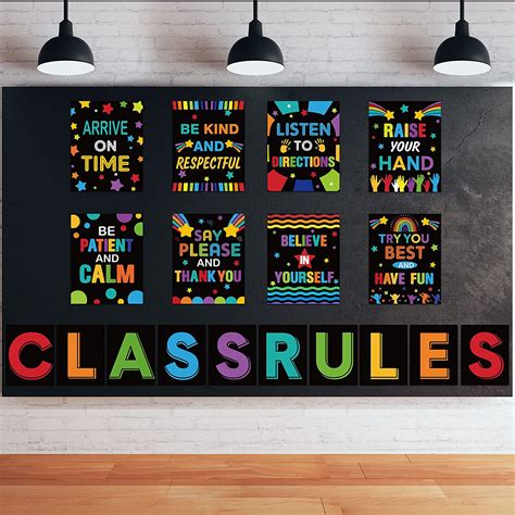 18 Pieces Classroom Rules Poster Classroom Rules Bulletin Board Posters Set Back To School