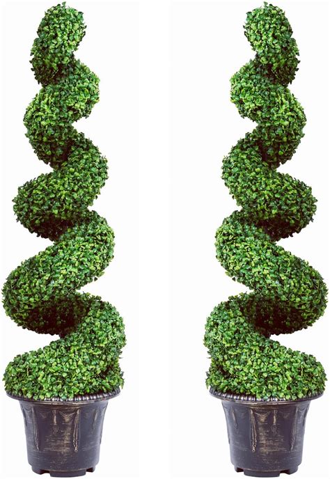 Amazon BECOMFORT 4 FT Artificial Boxwood Spiral Topiary Tree 2