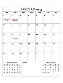 2023 Monthly Calendar Template Portrait - Free Printable Templates