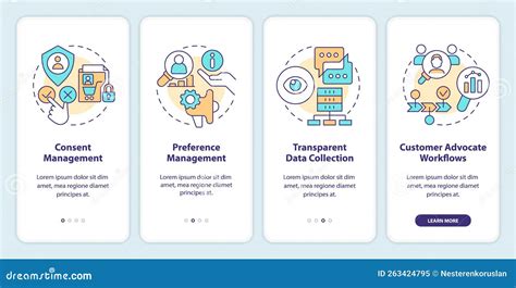 CIAM Features Onboarding Mobile App Screen Stock Vector Illustration