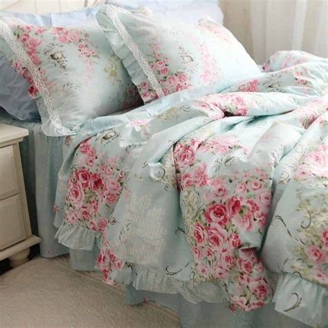 Blue Rose Bedding Set Shabby Chic Room Rose Bedding Shabby Chic