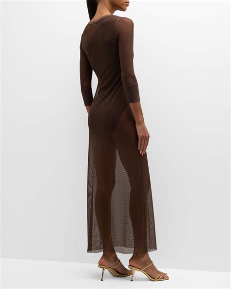 Norma Kamali Semi Sheer Mesh Maxi Dress Neiman Marcus