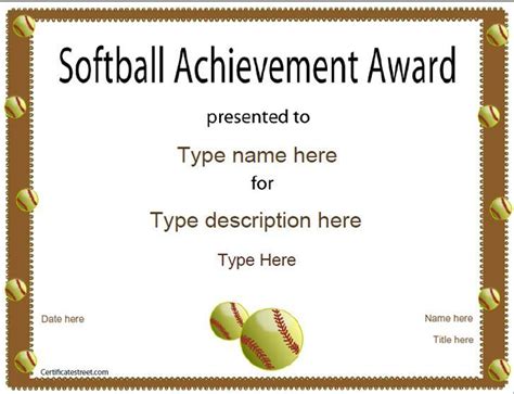 Sports Certificate Softball Certificate With Softball Certificate