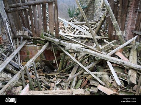 Wooden Planks And Rubble And The Ruins Of The House Completely