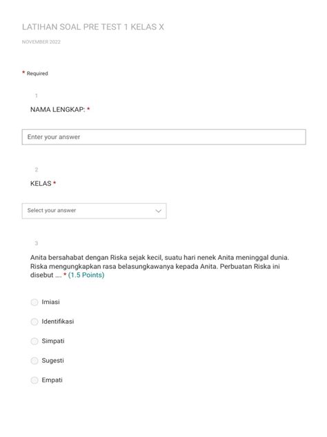 Latihan Soal Pre Test 1 Kelas X Pdf
