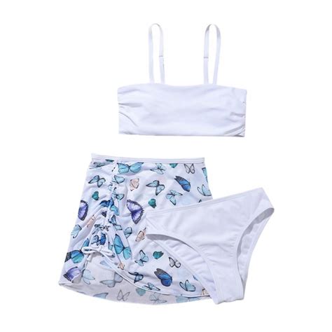 GYRATEDREAM Girl S Butterfly Print Bikini Bathing Suit With Cover Up Beach Skirt 3 Piece