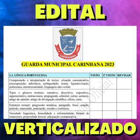 GUARDA MUNICIPAL CARINHANA GCM 2023 Edital Verticalizado Tiago