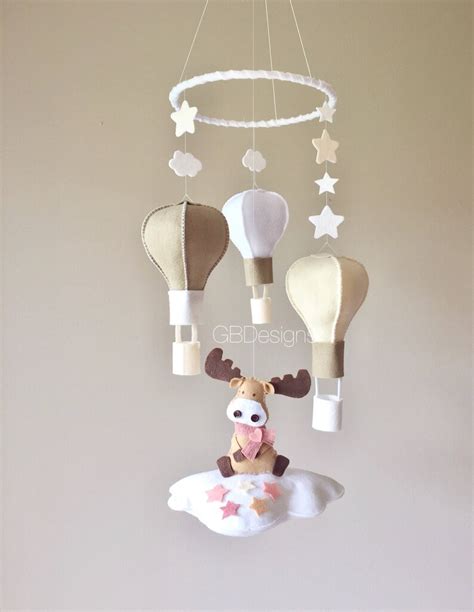 Baby Mobile Hot Air Balloon Mobile Blush And Taupe Mobile Etsy
