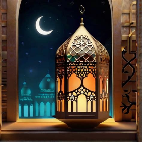 Premium Photo Eid Ul Fitr D Lantern And Mosque Window Islamic