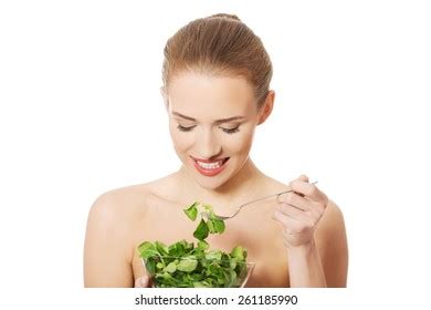 Portrait Nude Woman Eating Lettuce Bowl Stock Photo Shutterstock