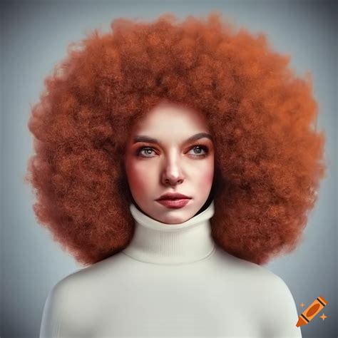 Realistic Portrait Of A Beautiful Redhead Woman With A Massive Afro In