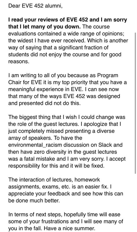 when your professor sends an apology email after the course evaluations ...