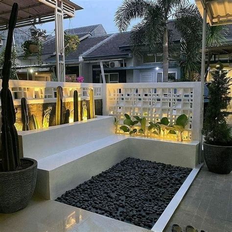 inspirasi desain teras rumah cantik  batu alam sederhana