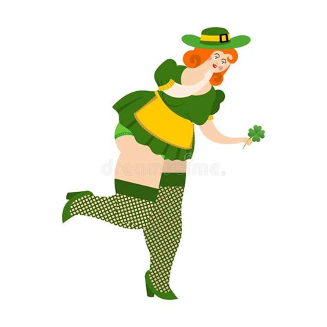 Leprechaun Girl With Red Hair And Beer Beautiful Woman In Green Stock