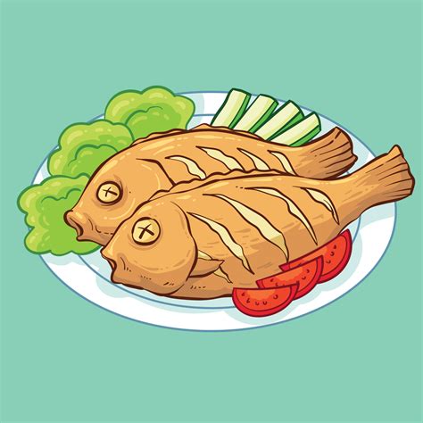 Pescado Frito Dibujado A Mano Vector En Vecteezy