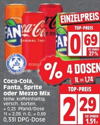 Coca Cola Fanta Sprite Oder Mezzo Mix L Dpg Dose Angebot Bei Edeka