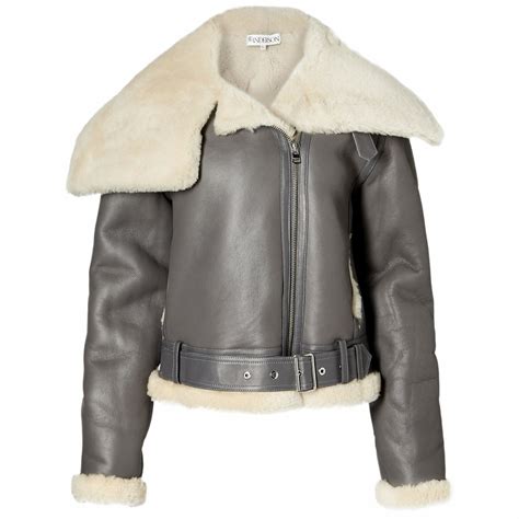 Jw Anderson Women S Asymmetric Collar Shearling Aviator Jacket In Grey